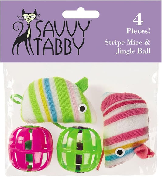 Striped Mice and Jingle Balls Cat Toys, 4-Packs