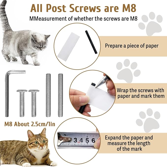 Cat Scratching Post Replacement Pole Refill 16in M8 Cats Tower Replacement Parts with Self Groomer Massager Spare Jute Kitty Tree Refurbishment Accessories for Indoor Kittens (Gray)