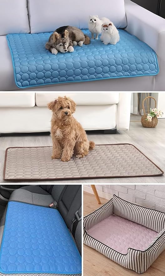 Dog Cooling Mat Washable, Portable Summer Dog Pad, Water-Absorbent Pet Cooling Pad, Ice Silk Self-Cooling Mat for Dog for Kennel/Sofa/Bed/Floor/Car Seats(Pink,11x15in)
