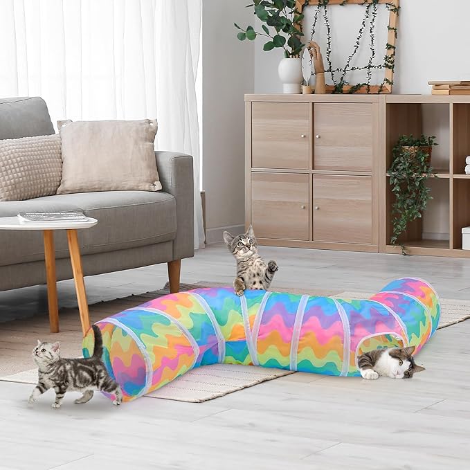 Glittme Cat Tunnel, Cat Tunnels for Indoor Cats, S-Shape Peekaboo Cat Cave with Cat Toys, Foldable Cat Tubes and Tunnels for Cats, Rabbit, Puppy, Guinea Pig