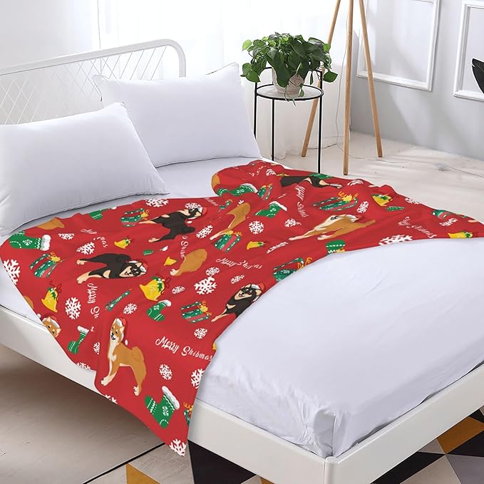 Christmas Dog Soft Throw Blanket Flannel Fleece Blankets Warm Cozy Lightweight Fuzzy Blanket for Bed Sofa Couch Home Decor 60"X50"