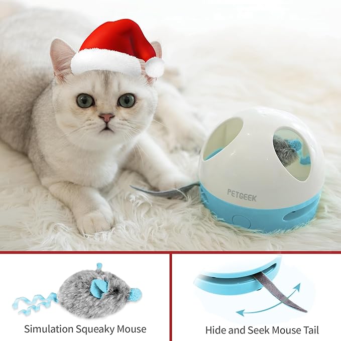 PETGEEK Interactive Cat Toy, Hide Mouse Cat Toy with Squeaky Mouse, Electronic Automatic Cat Toys with Catnip Filled Hidey Mouse, Best Gift for Birthday, Thanksgiving, Christmas, New Year