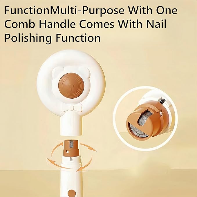 BowBow 2 in 1 Cat Brush and Nail Grinder, Rechargeable Self-Cleaning Slicker Cat/Dog Grooming Brush for Pets with Long Or Short Hair, Hair Remover & Pet Nail Grinder for Dog and Cat for Pet Grooming