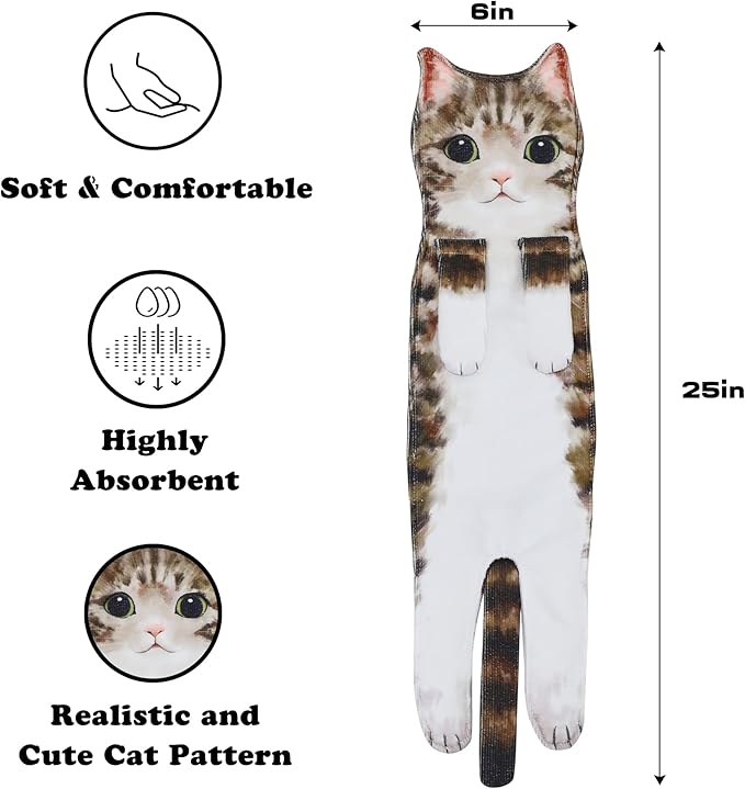 Cat Hand Towels for Kitchen Bathroom - Cute Cat Decor Gadgets - Hanging Soft Absorbent Hand Face Towel - Funny Birthday Housewarming Holiday Unique Gifts for All Women Mom Lady Cat Lovers - Tabby