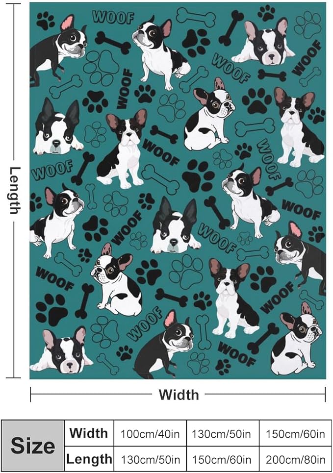 Cute Boston Terrier Blanket Soft Cozy Flannel Boston Terrier Throw Blankets Bedding Decor for Kids Adults Boston Dog Lover Gifts 50"x40"
