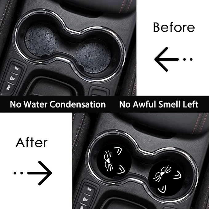 Car Coasters for Cup Holders,2 Pack Cat Car Cup Holder Coasters,2.75" Universal Size Anti Slip Rubber Mat,Automotive Cup Holder Decal Decor Accessories,Cat Gifts for Women,Men,Mom