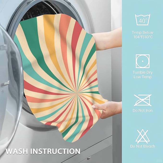 Boho Sunshine Hand Towels Set of 2,Groovy Retro Swirl Soft Fingertip Bath Towel Small Face Washcloths Decor Kitchen Towel for Hotel Spa Gym Sport 28x14in