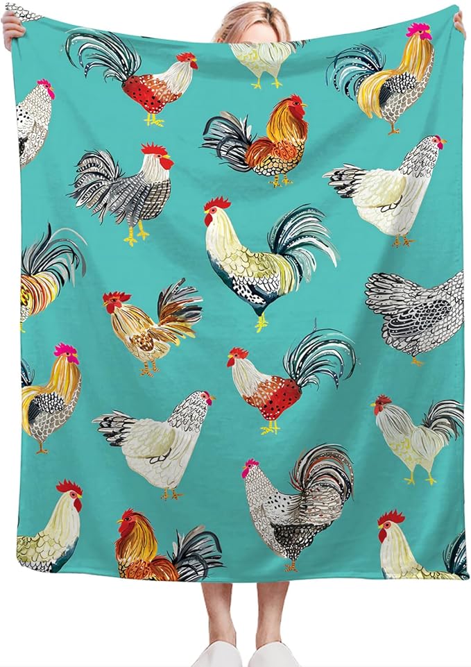 Farmhouse Chicken Blanket Ultra Soft Cozy Farm Rooster Throw Blanket Fleece Fuzzy Plush Bedding Country Chicken Gifts for Women Girls Kids Adults 50"x40"
