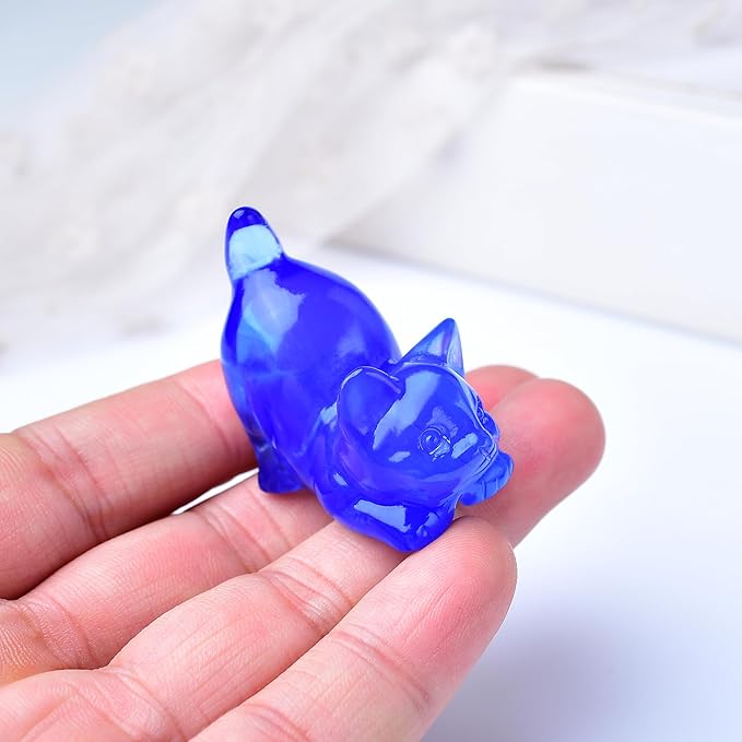 Blue Opal Cat Crystal Statue Healing Crystal Reiki Meditation Pocket Gem Guardian Sculpture Home Study Table Desk Decor Collection Gift for Loved Ones
