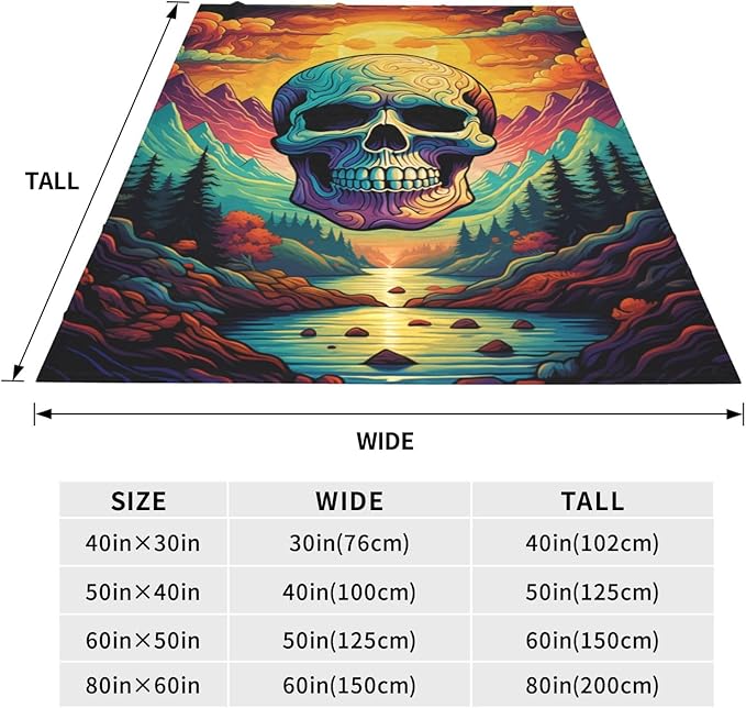 Skull Blanket Gifts for Adults Kids Sugar Skull Gothic Skeleton Flannel Throw Blankets Soft Fuzzy Lightweight for Home Decor Couch Bed Sofa 80x60 Inches