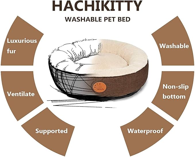 HACHIKITTY Washable Donut Cat Bed Round, Cat Beds Indoor Cats Medium, Small Cat Bed Machine Washable