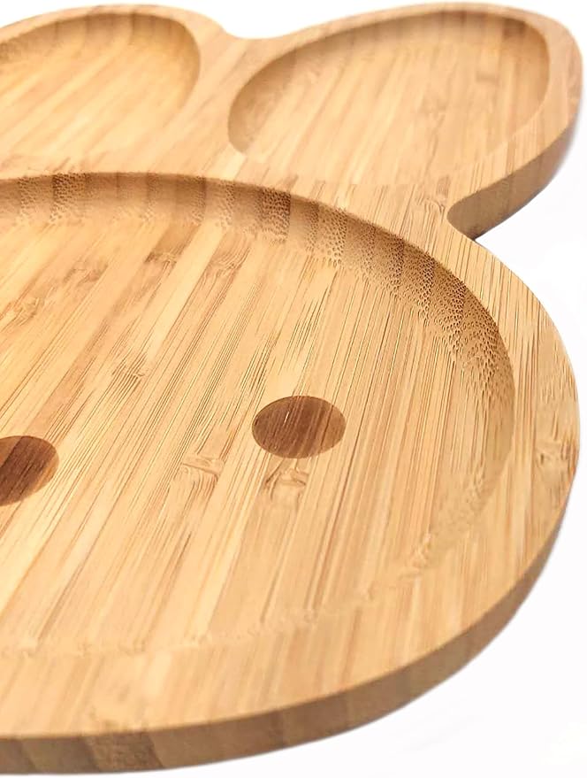 4919, Bamboo Food Plate for Snacks Appetizer Fruit Vegetable | Kids Meal Plate | Picnic Kitchen Party | Eco-Friendly Plates, Bunny Face with Long Ears Shaped, 11"x7.5", 2pc