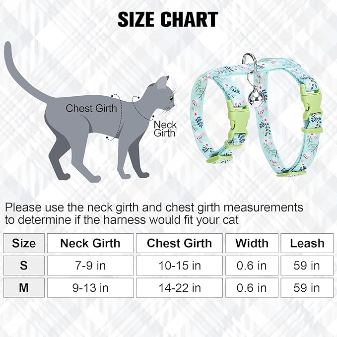 BEAUTYZOO Cat Harness and Leash Set Escape Proof for Walking, Kitten Soft Adjustable Vest Harnesses for Small Medium Large Cats, Easy Control Breathable Plaid Ribbon Nylon for Outdoor Indoor Use