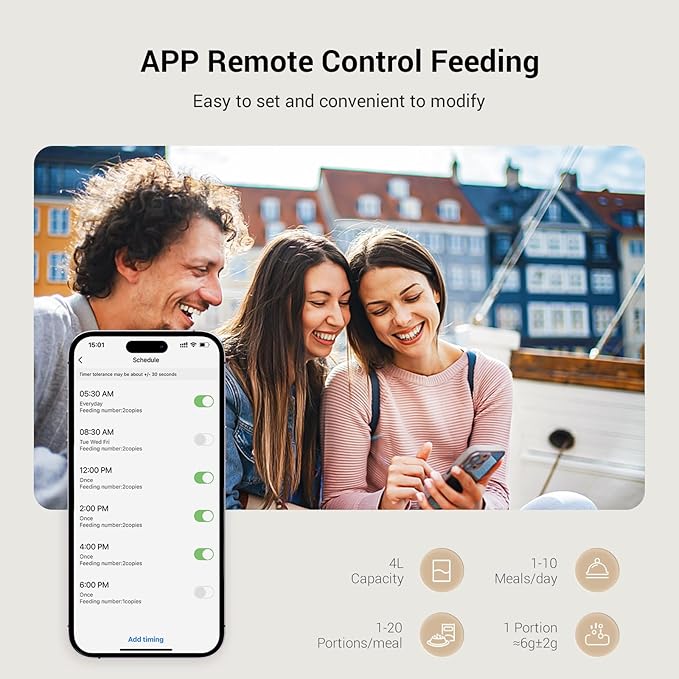 Automatic Cat Feeders WiFi: 2.4Ghz Smart APP Control- Timed Cat Food Dispenser with Desiccant Bag Keep Fresh for Indoor- Easy Set Up and Clean with Voice Recorder- Up to 10 Meals per Day