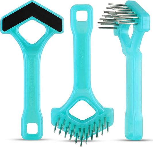 Mini-Rake V-Shaped with Double-Row Rotating Teeth (Aqua-Blue/Black Top)