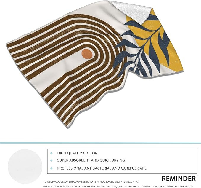 2 Pack Hand Bath Towel,Boho Sun and Leaves Fingertip Towel Bathtub Decorative Bath Towel Bathroom Kitchen Towel Set Highly Absorbent SPA Gym Towels 14x28 Inch