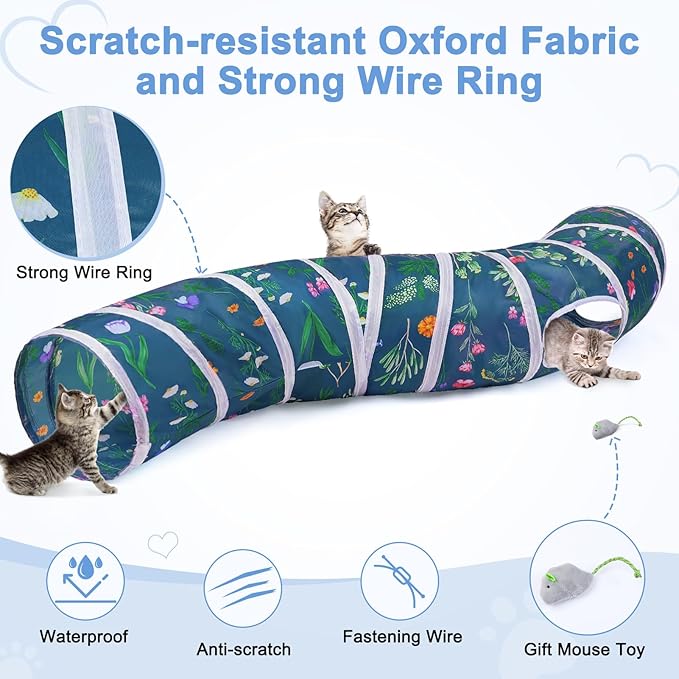 Glittme Cat Tunnel, Cat Tunnels for Indoor Cats, S-Shape Peekaboo Cat Cave with Cat Toys, Foldable Cat Tubes and Tunnels for Cats, Rabbit, Puppy, Guinea Pig