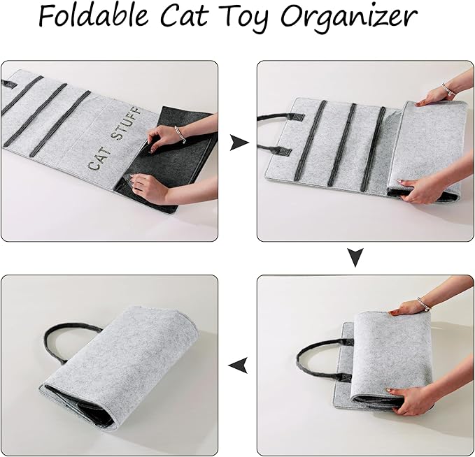 MABOZOO Cat Toy Storage Organizer for Wand Toys,Durable Pet Storage Box with Handle Cat Feather Toy Storage Hanging Bag for Neatly Organizing Teaser Wand Toys（Dark Grey）