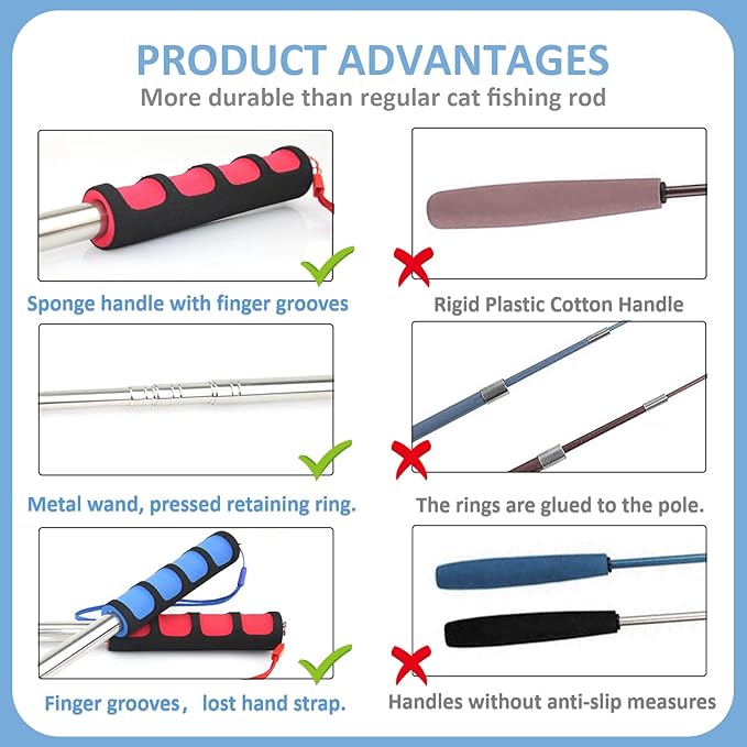 Cat Fishing Pole for Indoor Cats,Interactive cat Toys with Colorful Feather and Bell. (Blue)