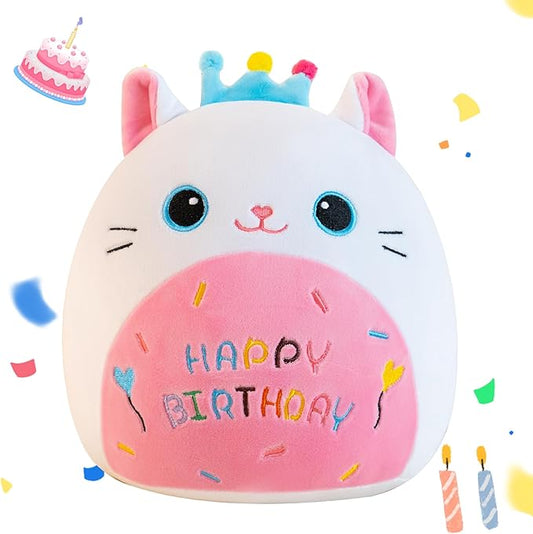 Cat Plush Cute Cat Stuffed Animals with Crown Soft Birthday Gift Cat Plushie Pillow Decor White 12 inch