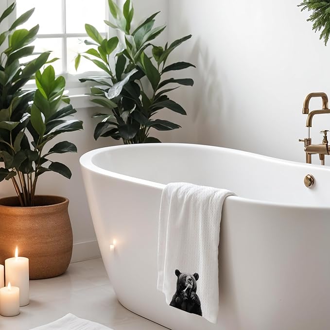 Black Bear Bathroom Hand Towels, Funny Bathroom Decor, Black Bear Gifts for Women, 16x24 Inch