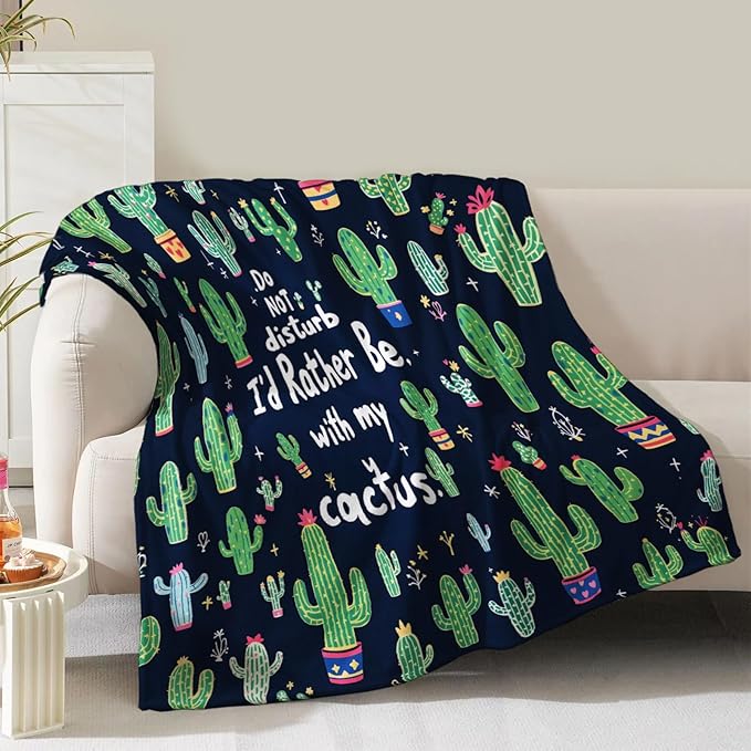 Cactus Blanket Gifts for Women Girls Mom Sister Birthday Christmas Valentines Presents Green Cacti Theme Decor Home Bedroom Living Room Couch Sofa Kids Adults Teen Soft Cozy Plush Fleece Throw 60"x50"