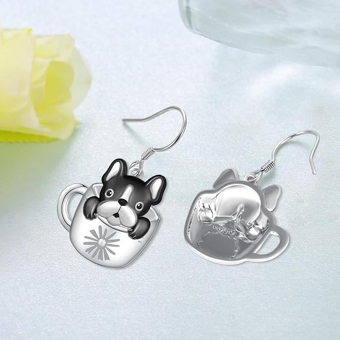 Black Cat Earrings 925 Sterling Silver Mushroom Cat/Black Cat/Panda/Sloth/Capybara/Boston Terrier/Shih Tzu Dangle Earrings Cute Animal Drop Earrings Jewelry Gifts for Women