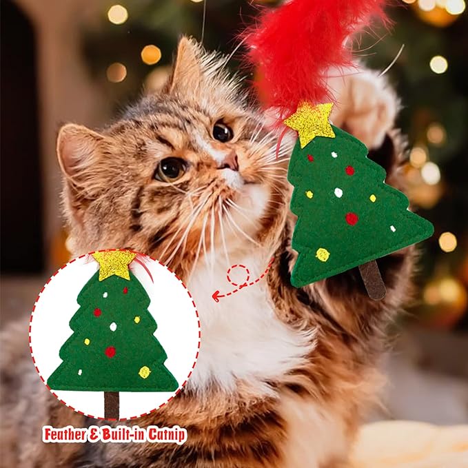 Cat Christmas Stocking, 10 Pack Christmas Cat Toys, Cat Gifts for Christmas, Interactive Cat Feather Toy with Catnip, Cat Ball Toys, Crinkle Balls for Cat, Mice Toys for Indoor Cats & Kitten