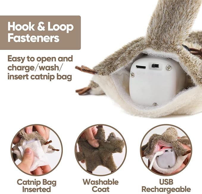 Cat Toys for Bored Indoor Cats, Cat Bat Wings with Catnip for Cats, USB Rechargeable Motion Activated Kitten Toys, Interactive Flapping and Chirping Mouse Cat Toy