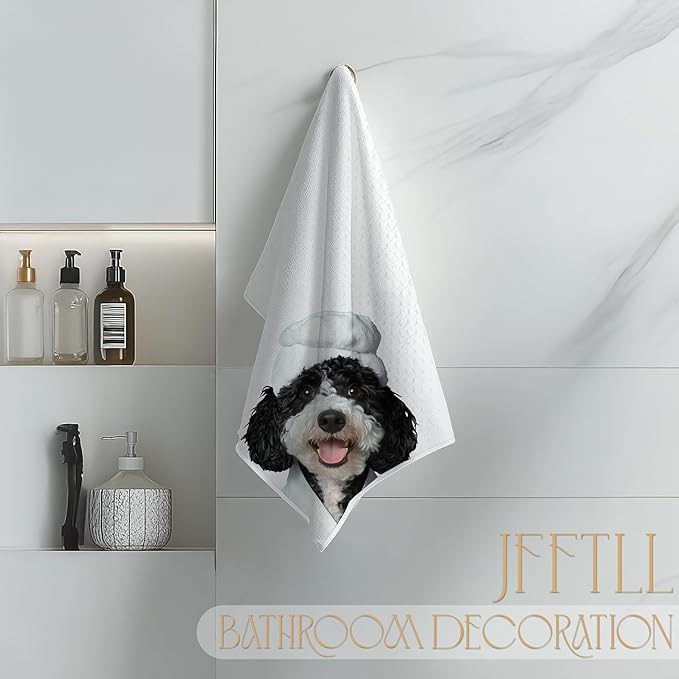 Funny Bathrobe Poodle Hand Towels for Bathroom Washroom Restroom, Poodle Bathroom Decor Hand Towels, Dog Mom Gift for Women Dog Lover, 16x24 Inch