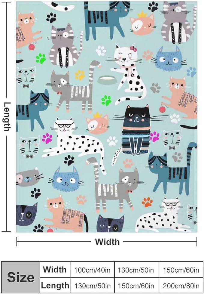 Cat Blanket Gifts for Women Girls Soft Flannel Cat Lovers Throw Blanket for Kids Adults 60"X 50"