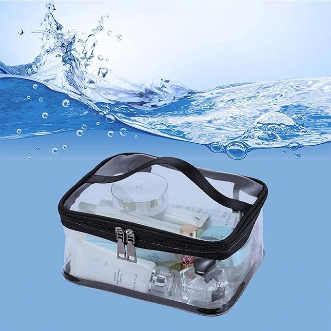 Black Transparent Cosmetic Bag Waterproof Handbag Portable Travel Work Make Up Kit Double Zipper Storage Bag, 2 PCS