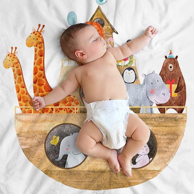 Mugod Ship with Animals Throw Blanket Children's Watercolor Illustration of a Cute Noah's Ark with Animals Decorative Soft Warm Cozy Flannel Plush Throws Blankets for Baby Toddler Dog Cat 30 X 40 Inch