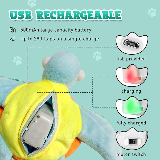 Cat Toys, Flapping Fins Cute Turtle, Vibrating Cat Kicking Toy, Fluffy Plush Animal Toy for Small Dogs, Kitten Catnip Toy, Interactive Cat Toys for Kitty Exercise, Rechargable