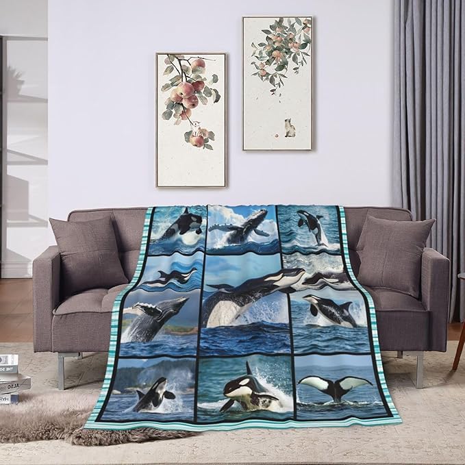 Whale Blanket Funny Whale Throw Blanket Ocean Animals Stuff Merch Cozy Print Flannel Fleece Soft Plush Fuzzy Warm Lightweight Bedding Whale Gifts for Women Girls Men Kids 50"X40"