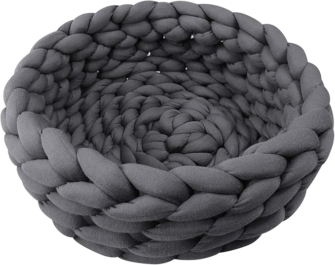 Lucky Monet Cat Basket Bed Cotton Knitted Round Pet Beds for Cats Cute Boho Cat Pet Bed Warm Woven Cat Nest for Puppy Kitten Cats Dogs (15.7", Dark Gray)