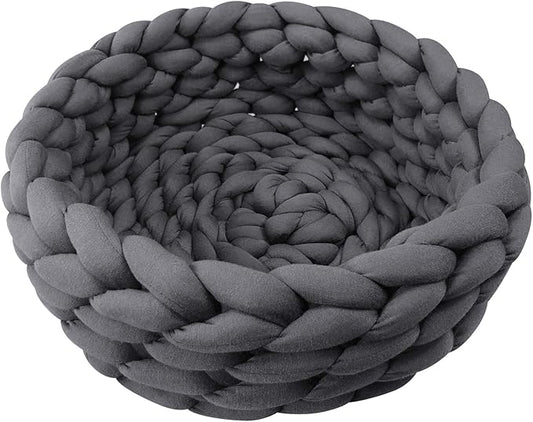 Lucky Monet Cat Basket Bed Cotton Knitted Round Pet Beds for Cats Cute Boho Cat Pet Bed Warm Woven Cat Nest for Puppy Kitten Cats Dogs (15.7", Dark Gray)