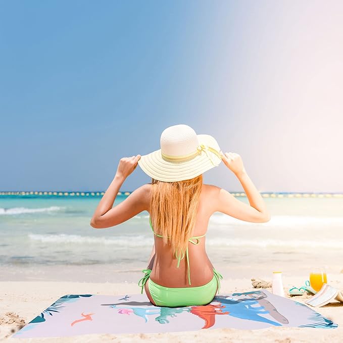 LIVILAN Dinosaur Beach Towel for Kids, 30”x60”, Microfiber, Quick Dry, Sand Free, Lightweight, Thin, Perfect for Girls, Boys, Bath, Swim, Shower, Unique Dinosaur Gifts and Decorations