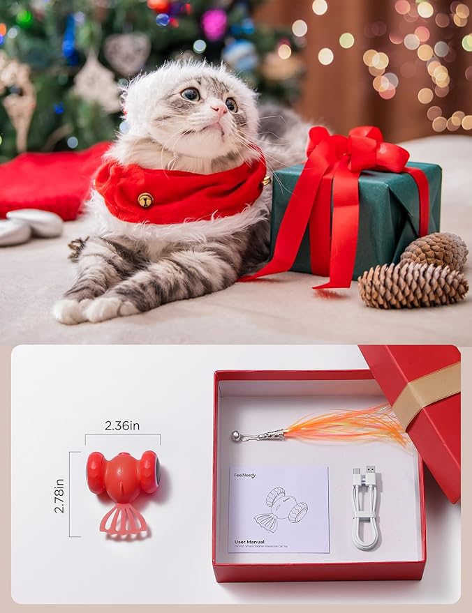 Interactive Cat Toys, Goldfish Automatic Cat Toy Interactive with LED Light for Indoor All Breed Cat, Self Moving Electric Cat Toy USB-C Rechargeable (Red)