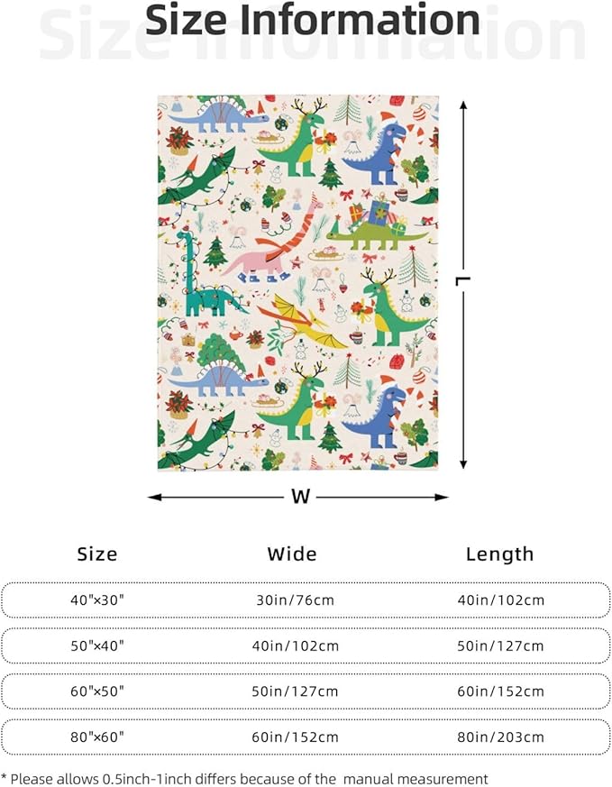Kids Christmas Cute Dinosaur Print Blanket Throw 50"x40", Cozy Lightweight Plush Flannel Blanket, Soft Warm Decorative for Kids Women