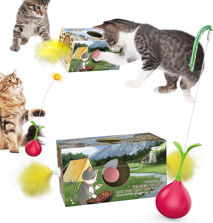 Cat Interactive Toys for Indoor Cats Kitten Tumbler Balls Kitty Feather Toy Teaser Wand String Birthday Gift US