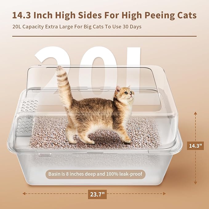 8" Deep Stainless Steel Cat Litter Box with Lid, Extra Large Metal for Large Cat, Kitty Litter Box with High Sides Enclosure for High Peeing Cat, Easy Cleaning, Non-Sticky, Leak-Proof