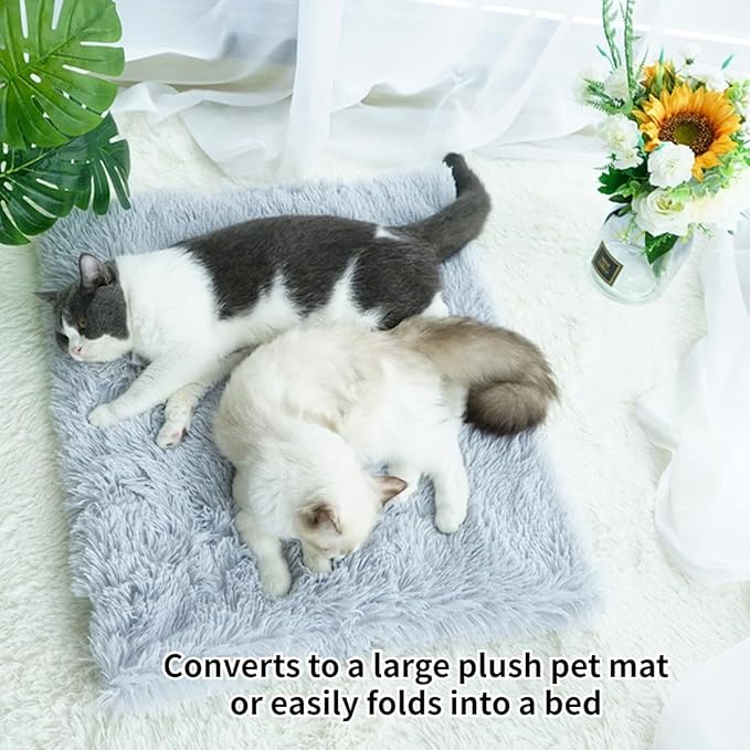 Cat Beds Small Dog Bed, Self Warming Cat Dog Mat Washable Warm Fluffy Pet Pad Calming Cushion Soft Kitty Bed for Indoor Outdoor Crate Pets Cat Small Dog Sleeping (Grey)