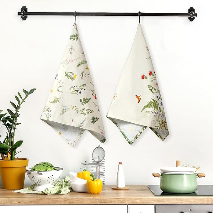 Boho Grass Tea Towels, Cotton Kitchen Towel 18.9 × 27.5 inch, Quick Drying Dish Cloth for Party Anniversary Holiday Decoration Housewarming Gifts