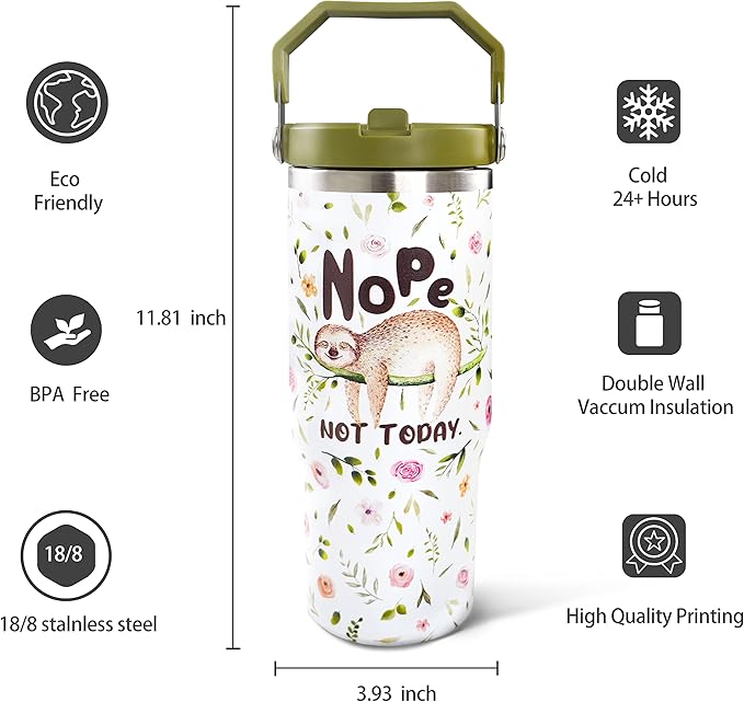 30oz Sloth Tumbler with Handle and Straw, Stainless Steel Vacuum Insulated Coffee Tumbler, Travel Mug Water Bottle, Sloth Stuff Accessories Decor, Sloth Gifts for Women & Men
