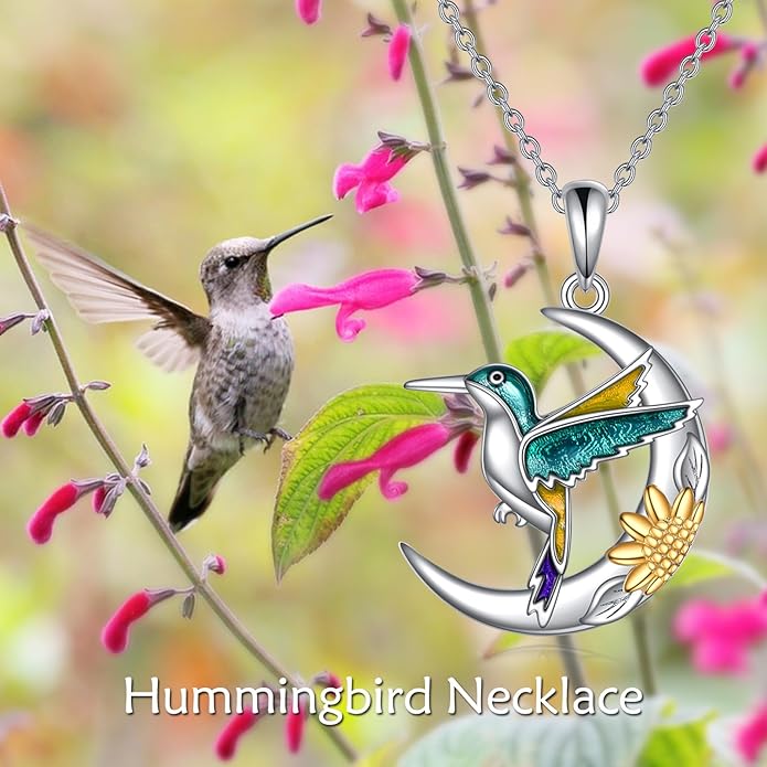 925 Sterling Silver Celtic Crescent Moon Animal Necklace for Women Fox/Black Cat/Hummingbird Crystal/Abalone Shell Pendant Jewelry Gift for Mom Daughter