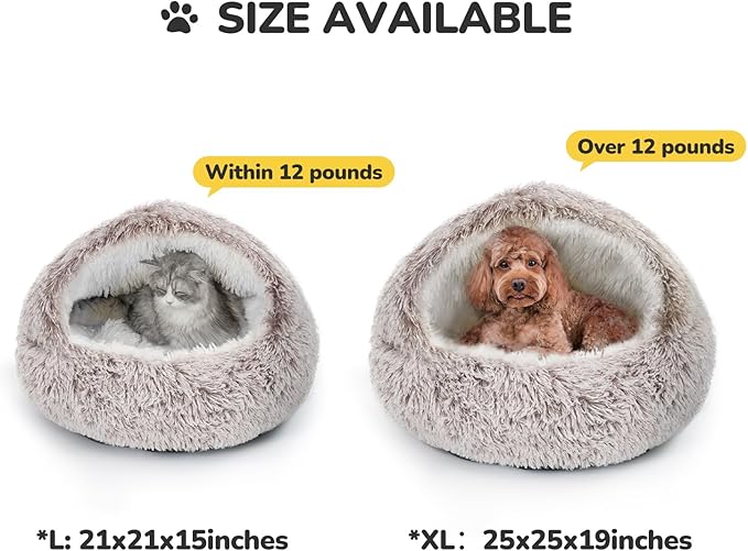 CATISM Cat Bed, Plush Hooded Cat Beds for Indoor Cats, Calming Cat Nest, Self Warming Cat Bed Cave, Cozy Cat Pod for Indoor Cat or Small Dog, Removable Washable Cat Cove with Non-Slip Bottom