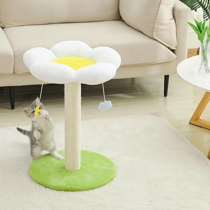 Cute Cat Scratching Post, Flower Cat Tree for Indoor Cats, Cat Scratcher with Bed, Sisal Scratch Posts Kittens Bed Large Perch Modern Small Cat Tower with Hanging Toys