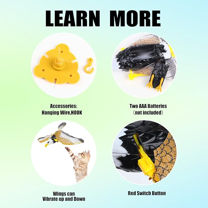 LOMIMOS Flying Interactive Bird Cat Toy, Hanging Spinning Simulation Bird with Light Sound for Indoor Ceiling Kitten Play Chase Exercise Eliminating Boredom(Eagle)