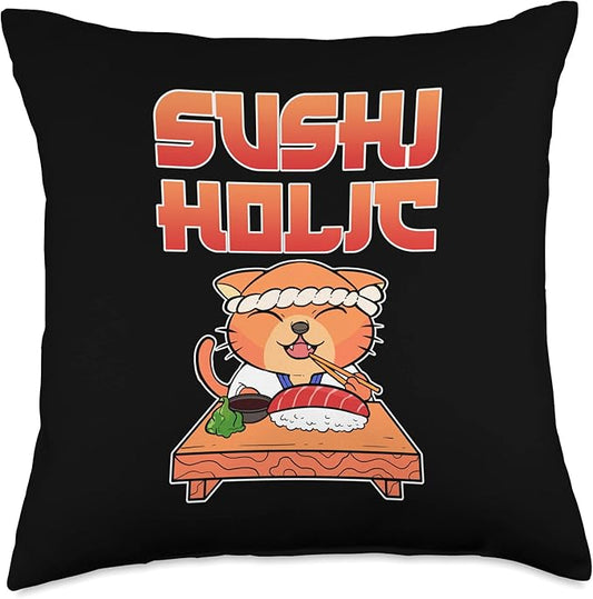 Anime Figure Sushiholic Sushi Cat Seafood Foodie Manga Merch Throw Pillow